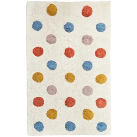 Tapis enfant 90 x 150 cm en coton shaggy avec pois multicolore - BABE