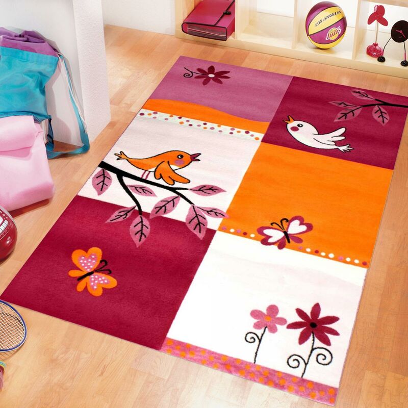 

Kbb Yona alfombra para niños Polipropileno rosa pájaros - Rose