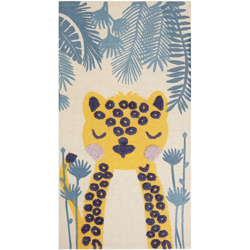 Tapis Enfant à Poils Ras Motif de Léopard 80 x 150 cm en Coton Multicolore Luas