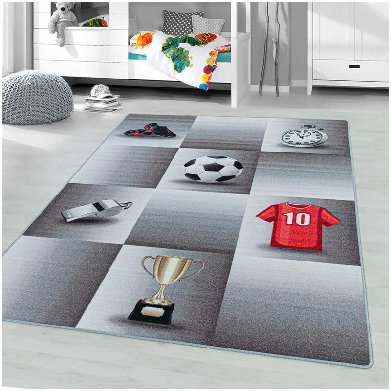 J&kids - Tapis enfant antidérapant football Storado Gris 80x120
