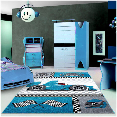 Tapis enfant bleu 80x150 cm en polypropylène – Motif uni – Adapté au chauffage au sol – Poids 2.500 g/m² – Fabrication mécanique – Allotapis