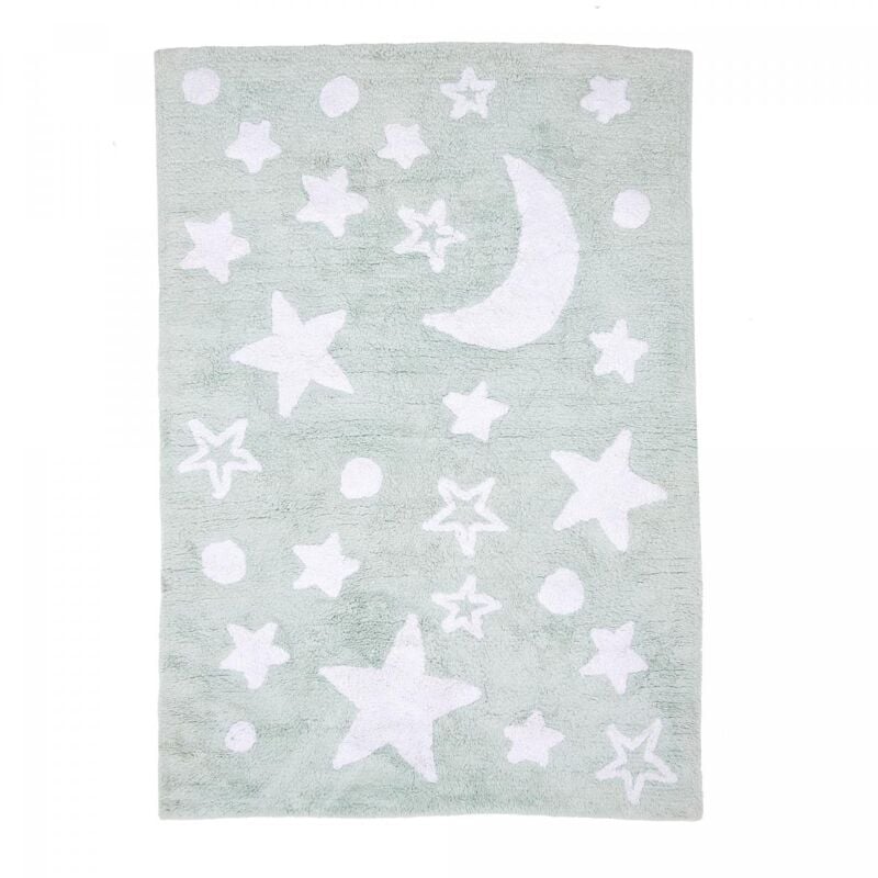 Tapis enfant en coton bio Lavable 30° 60x110 vert d'eau fait à la main