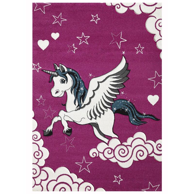 Tapis salon et chambre 160x230 fuchsia rectangle tissé motif enfant licorne