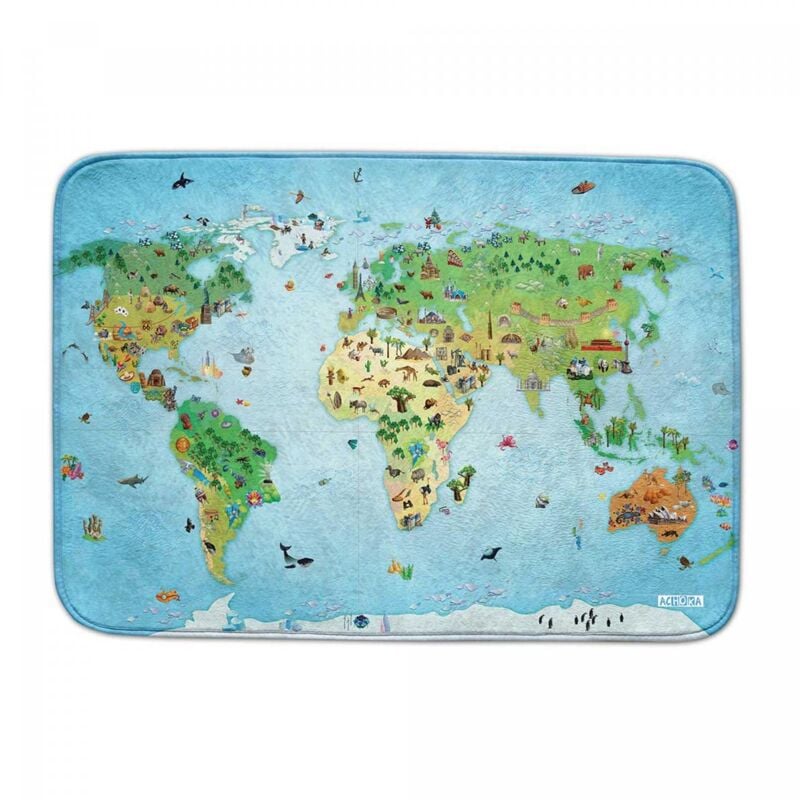 House Of Kids - Tapis enfant tissé 70x95 bleu rectangle doux mappemonde