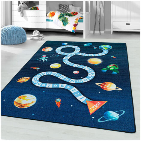 Tapis enfant de jeu garçon Astronaute Bleu marine 140x200
