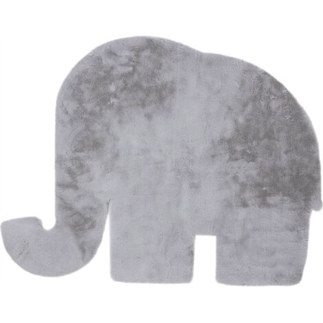 Tapis enfant éléphant gris ultra doux effet fourrure - gris clair argenté