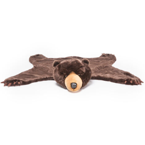Tapis enfant en peluche ours brun foncé – Dimensions 100 x 80 cm – Polyester et coton – Doux et léger pour espace de jeu – Linnea