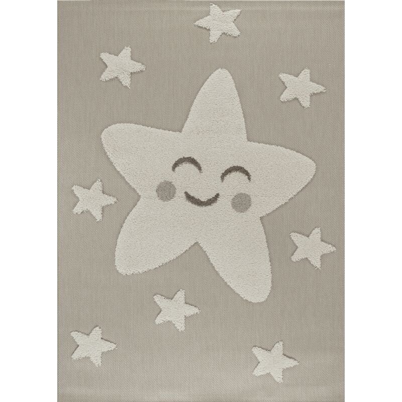 Toutapis - Tapis enfant étoile beige luna Kids 09 poils tissés facile d'entretien 80x150
