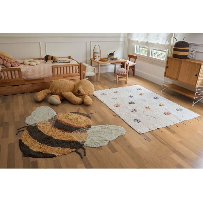 Lorena Canals - Tapis enfant forme abeille coton lavable en machine Bee Miel foncé 115x150
