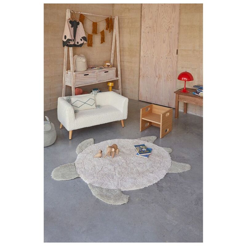 Lorena Canals - Tapis enfant forme tortue coton lavable en machine Sea Turtle Crème 110x130