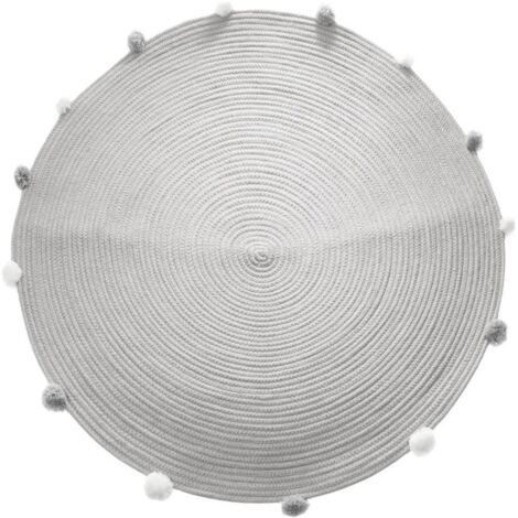 Tapis enfant Gris avec Pompons D 90 cm - Atmosphera