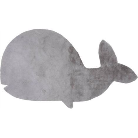 Tapis enfant gris forme baleine doux effet peluche - gris argenté clair effet peluche