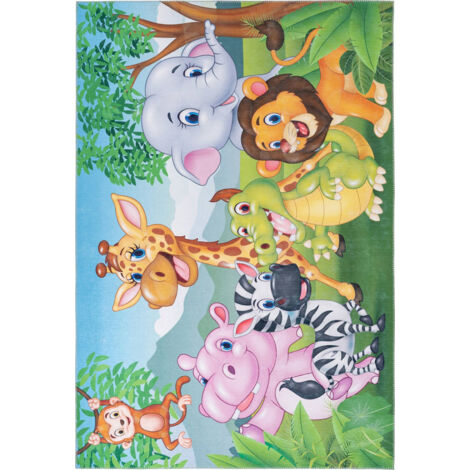 Tapis enfant jungle animaux multicolore jacquard - 230 x 160 cm