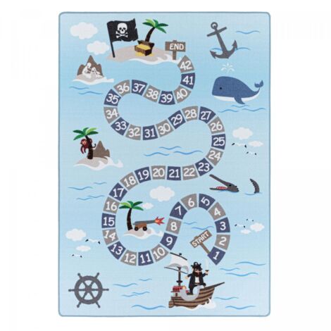Tapis enfant Lavable 30° 100x150 bleu TRESORS