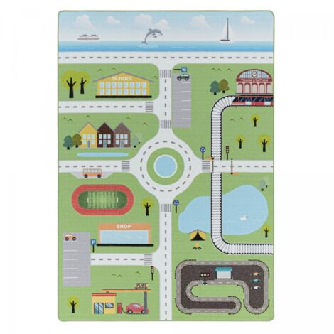 Tapis enfant Lavable 30° 100x150 vert et bleu CIRPLAY