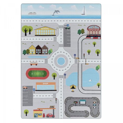 Tapis enfant Lavable 30° 80x120 gris et bleu CIRPLAY