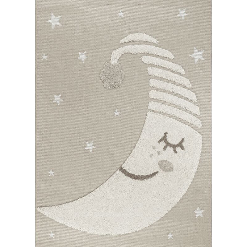 Toutapis - Tapis enfant lune beige luna 10 poils tissés facile d'entretien 80x150
