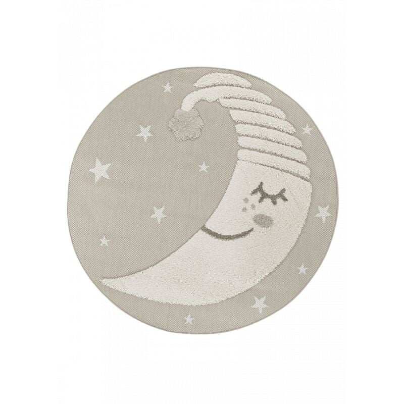 Toutapis - Tapis enfant rond lune beige luna 10 poils tissés facile d'entretien 120x120