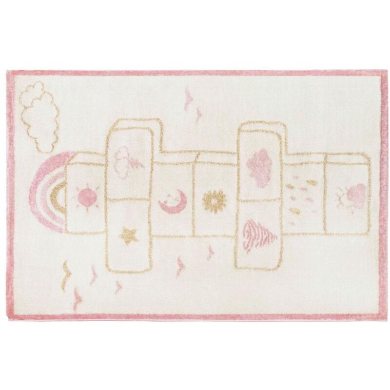 Vente-unique - Tapis enfant marelle - 100 x 150 cm - beige, rose et lurex doré - funny