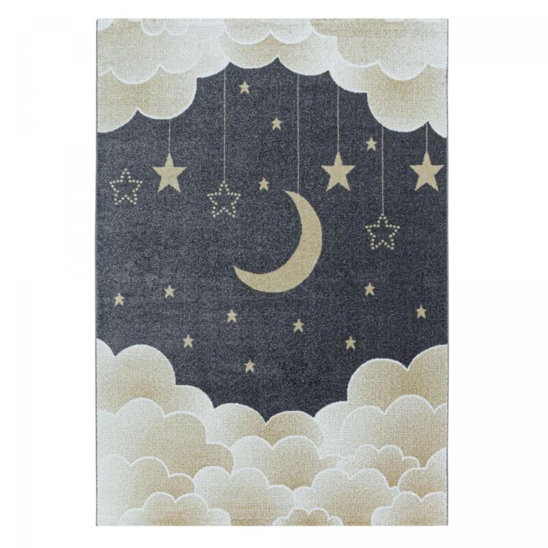 Dezenco - Tapis enfant tissé 160x230 jaune et gris rectangle nuitoil