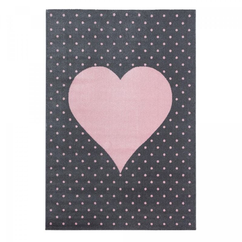 Dezenco - Tapis enfant tissé 80x150 rose et gris rectangle pinkar