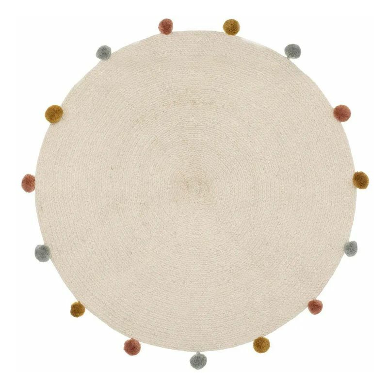 Tapis Enfant Pompons Arlequin 90cm Beige