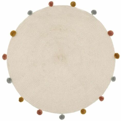 Tapis Enfant Pompons Arlequin 90cm Beige