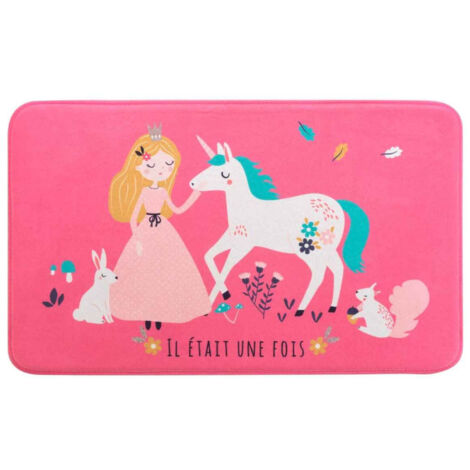 Tapis Enfant "Princesse Licorne" 45x75cm Rose