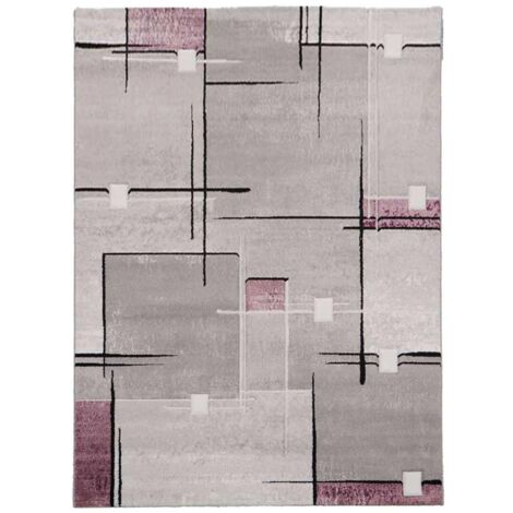 Tapis enfant rectangle 60x110 cm tissé pourpre – Motif abstrait – Anti-acarien et insensible aux UV – Hauteur 12 mm – Unamourdetapis