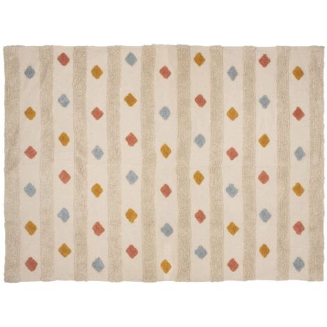 Tapis enfant rectangle à pompons multicolores