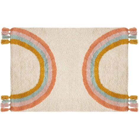 Tapis enfant rectangulaire à pompons ARC EN CIEL