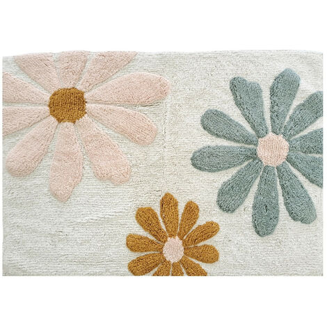 Tapis enfant rectangulaire en coton tufté 60x90cm – Fleurs colorées – Certification OEKO-TEX® – Doux et résistant pour jeux quotidiens – Future Home
