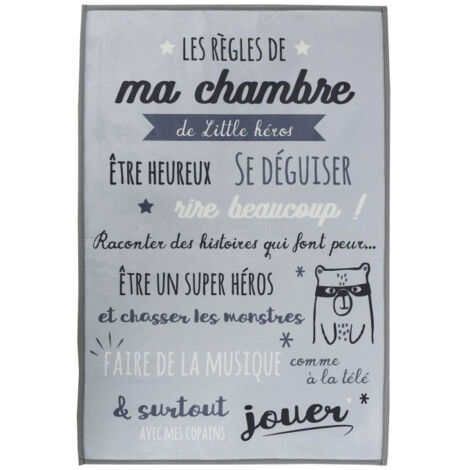 Tapis Enfant "Règles de la Chambre" 60x90cm Gris