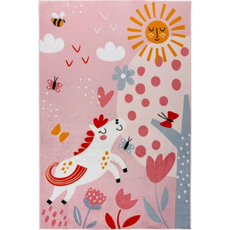 Tapis enfant rose wonder lavable et antiallergique - 160 x 115 cm