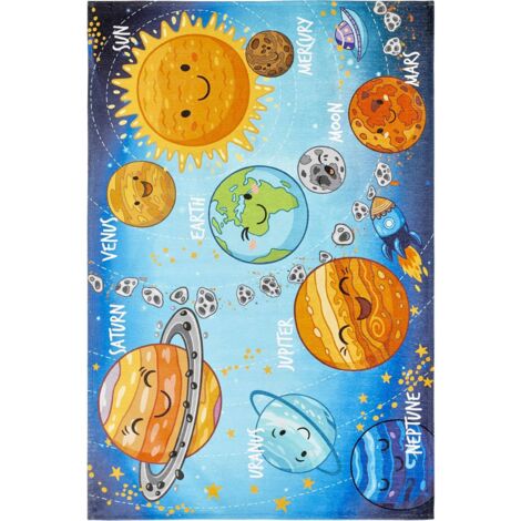 Tapis enfant système solaire jacquard doux antidérapant - 120 x 80 cm