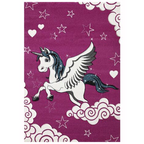Tapis enfant tissé 160x230 fuchsia rectangle LYN8 LICORNE A