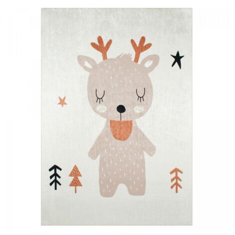 Tapis enfant tissé 160x230 marron rectangle motif animaux RENNE