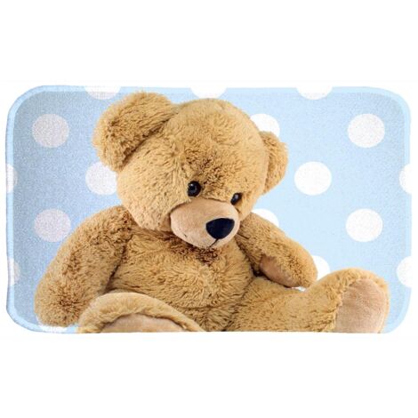 Tapis enfant tissé 70x95 bleu rectangle motif animaux DOUX TED