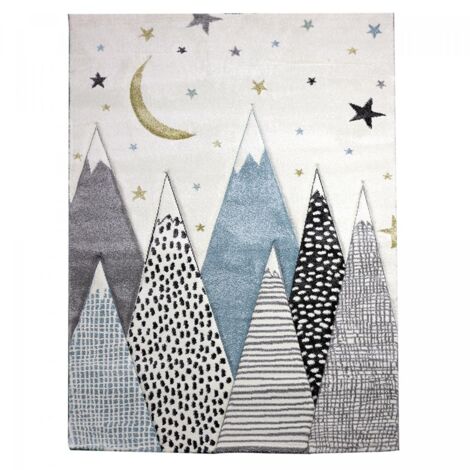 Tapis enfant tissé 80x150 gris et bleu rectangle SNOWSKY