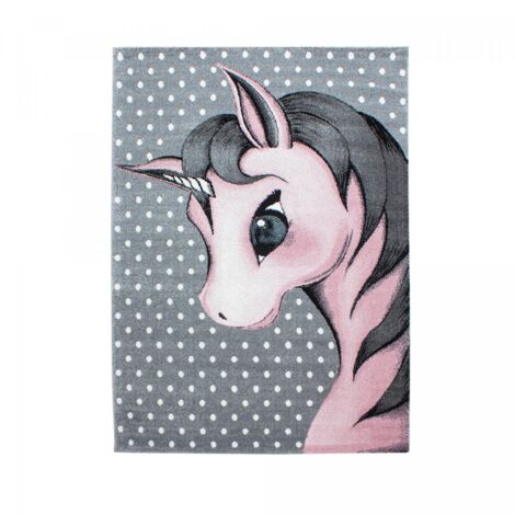 Tapis enfant tissé 80x150 rose et gris rectangle KID DREAM