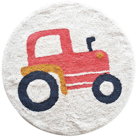 Tapis enfant Tracteur rond en coton tufté 80x80cm