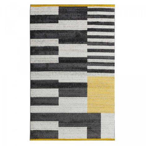 Tapis entrée 50x80 jaune et gris rectangle tissé motif géométrique LIGNAL