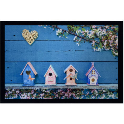 tapis entry birdhouses welcome turquoise 40x60cm - vica