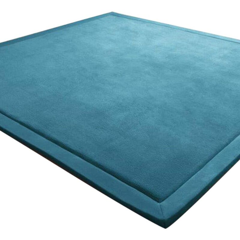 Tapis épais en velours corail pour enfants, tapis d'éveil doux, tatami, antidérapant, grand tapis de jeu (bleu vert, 100 x 200 cm)