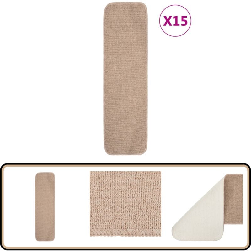Vidaxl - Tapis escalier antidérapants 15 pcs 75x20cm Beige Rectangulaire - Tapis D'escalier - Tapis Marche - Protection Escalier - Décoration