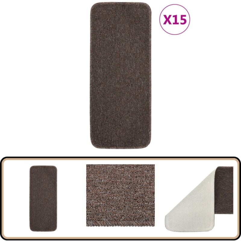 Tapis escalier antidérapants 15pcs 60x25cm Marron Rectangulaire - Tapets D'escaliers - Tapis Marche - Protection Escalier - Décoration Escalier