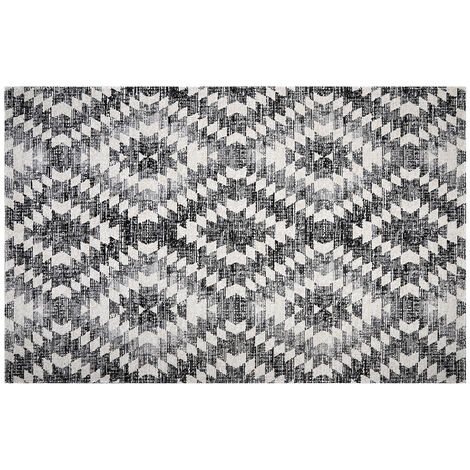 Tapis ethnique motif losange gris noir intérieur extérieur 150 x 220 cm PIXO - Gris foncé