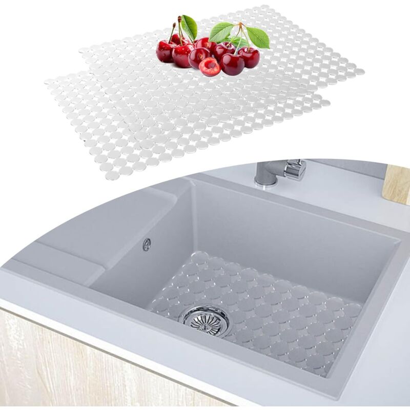 Tapis évier Cuisine, Lot de 2 Tapis d'évier Découpable, Antidérapant évier Protecteur pad, Tapis de Protection d'évier en Acier Inoxydable/céramiqu,