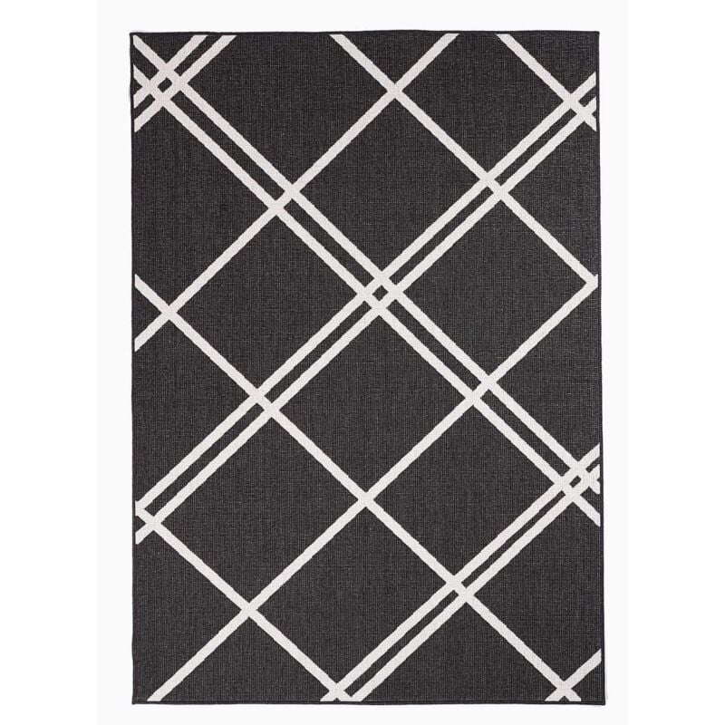 Tapis extérieur, kilim reversible EX1 DOBLI 80x150 noir et crème