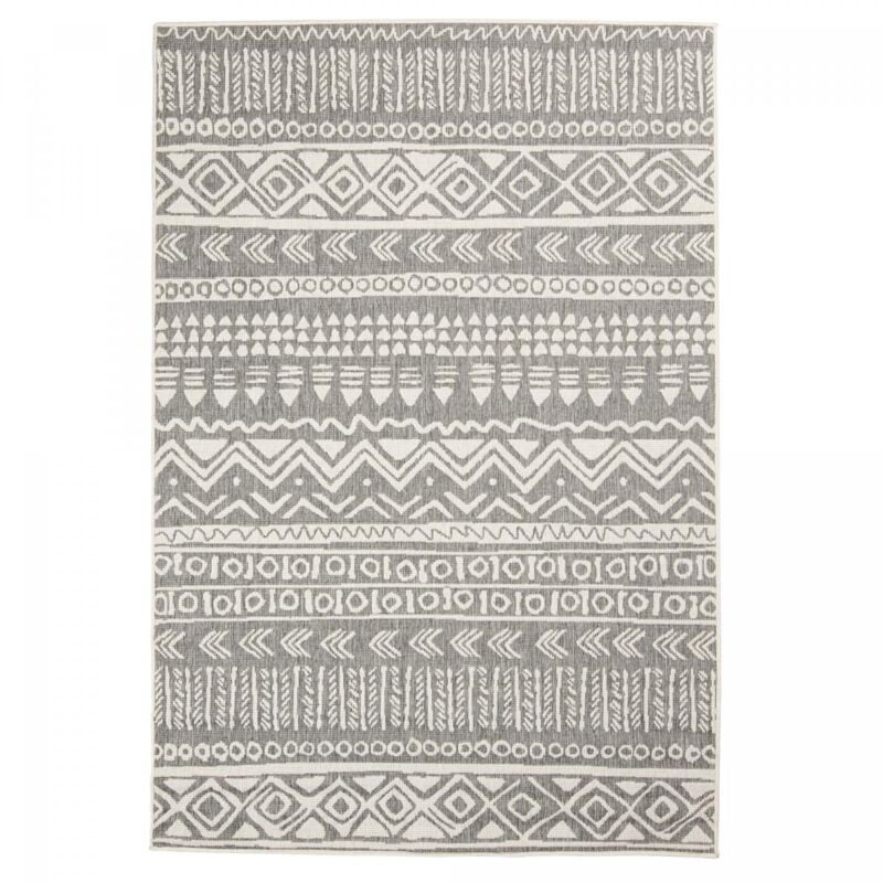 Jadorel - Tapis extérieur, kilim reversible EX1 lisi 200x290 gris et crème